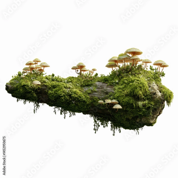 Fototapeta Mossy Log with Mushrooms - 3D Render of Forest Floor Detail