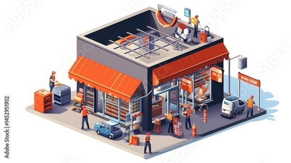 Fototapeta Professional Isometric 3D Vector Illustration of Hardware Store for Design and Construction Projects