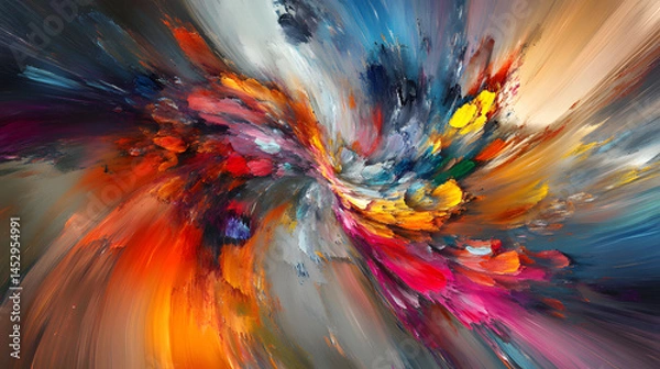 Fototapeta A swirling vortex of vibrant colors and abstract shapes, creating a sense of motion and depth in a modern art style.