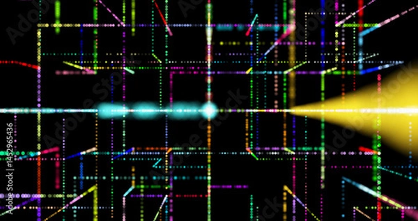 Fototapeta 3D abstraction with cubes symbolizing quantum computing, blockchain and server technologies. Futuristic design reflecting big data processing and artificial intelligence.