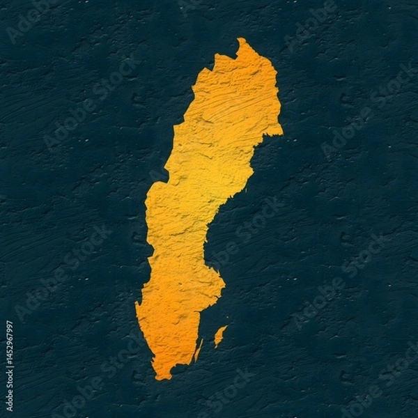 Fototapeta Sweden yellow map on isolated greenish textured background. High quality coloured map of Sweden.