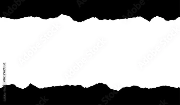 Obraz upper and lower part of ripped open paper colored black. Ripped Paper Shape vector design element White Background