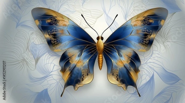 Fototapeta Illustration of a stylized, fantastical butterfly in blue, black and orange