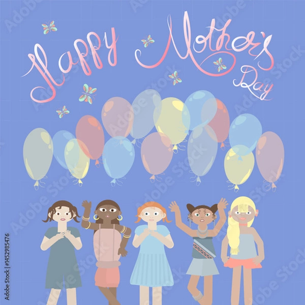 Fototapeta Mother s Day card with images of children and balloons