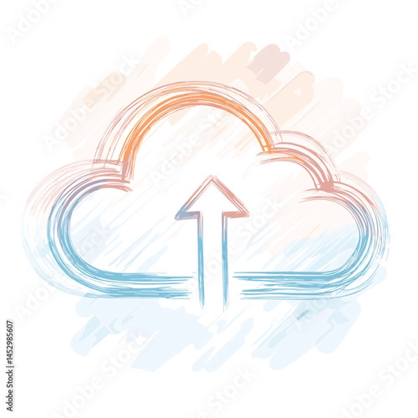Fototapeta Cloud Upload Icon in Watercolor Style with Soft Colors  