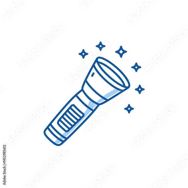 Obraz Icon of a flashlight illuminating sparkling stars  