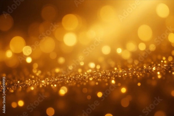 Fototapeta Golden bokeh lights with glitter and sparkles, creating a magical and festive atmosphere, perfect for adding a touch of elegance and glamour to any design