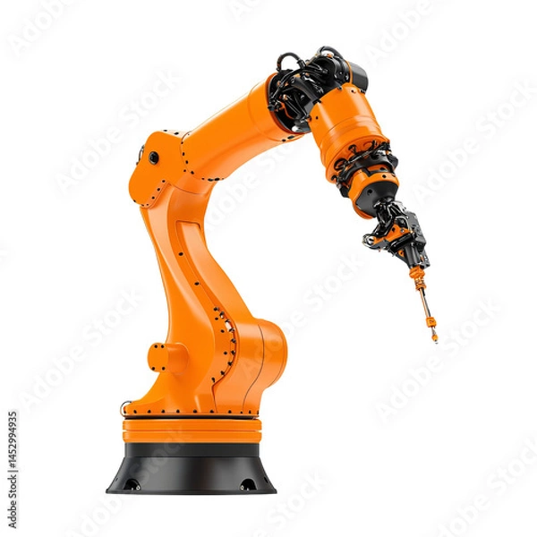 Fototapeta Technological Marvel: Industrial robotic arm, exuding a cutting-edge appeal and a stark representation of automation's pivotal role in contemporary manufacturing and innovation
