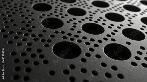 Obraz Circular perforations in dark, textured, metallic surface