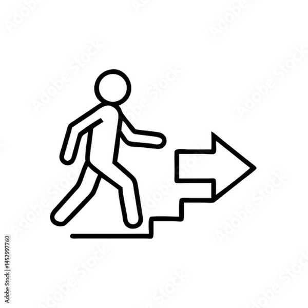 Fototapeta Person walking forward icon, minimal line style, career path progression symbol