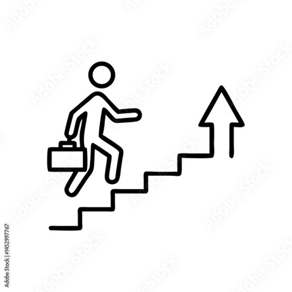 Fototapeta Staircase upward icon in outline design, progress and goal achievement concept