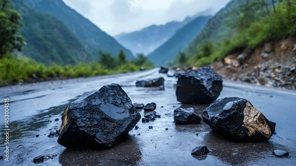 Obraz Roadblock by Earth, Landslide Hazard