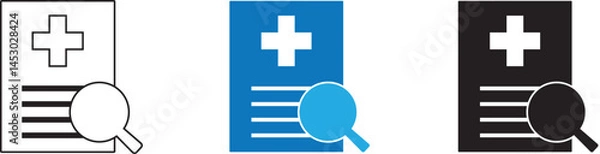 Obraz Medical card icon. Insurance card. Medical record, diagnosis. Add file. Profile symbol. Document. Vector illustration.