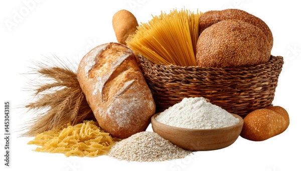 Fototapeta Bread, rice, flour white background png transparent carbohydrate concept using for decoration.