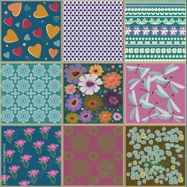 Fototapeta Beautiful multi-colored set of patterns for patchwork.eps