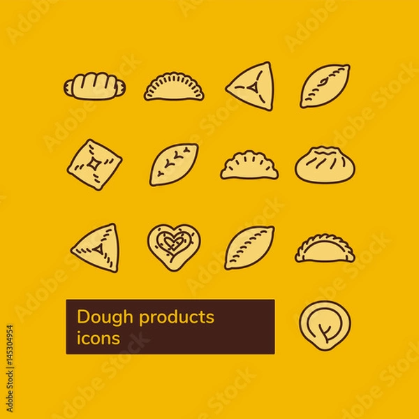 Obraz Dough products. Russian food. Vector line icons.