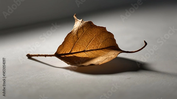 Obraz Close-Up of a Dry Brown Leaf – Minimalist Autumn Nature Macro Photography