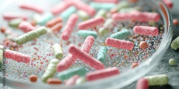 Fototapeta A Beautiful Rainbow Made Up of Colorful Candy Sprinkles Wonderfully Arranged on a Glazed Plate