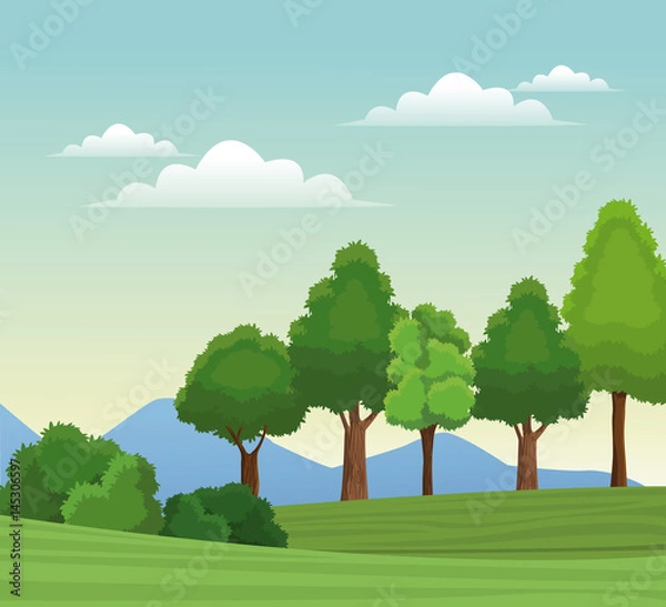 Fototapeta tree forest natural sky meadow mountain vector illustration eps 10