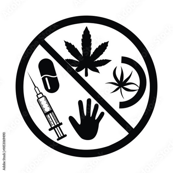 Obraz Circular silhouette logo with hand against drug abuse vector illustration
