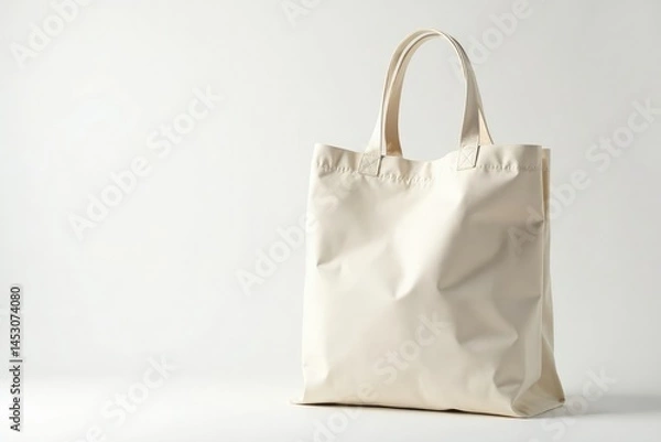 Fototapeta Close-up view of a single reusable fabric shopping bag on a white backdrop , jute, bag, linen