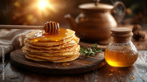 Fototapeta pancakes with honey