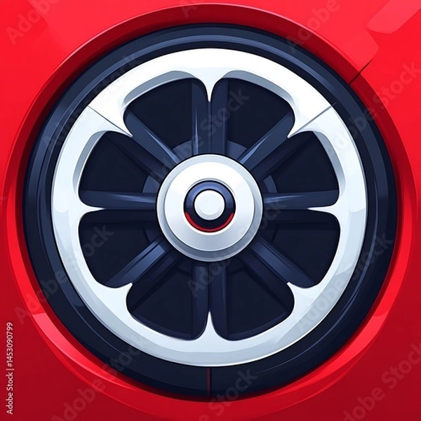 Fototapeta A Red Car Wheel Displayed Against a Red Car Body