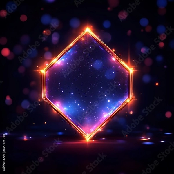 Fototapeta A Glowing Neon Octagon Shape Frame With Starry Background