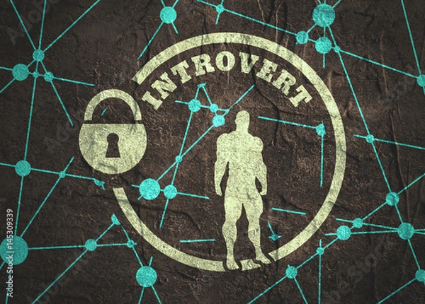 Fototapeta introvert simple icon metaphor. image relative to human psychology. muscular man in the locked circle. Molecule And Communication Background. Connected lines with dots. Grunge concrete texture