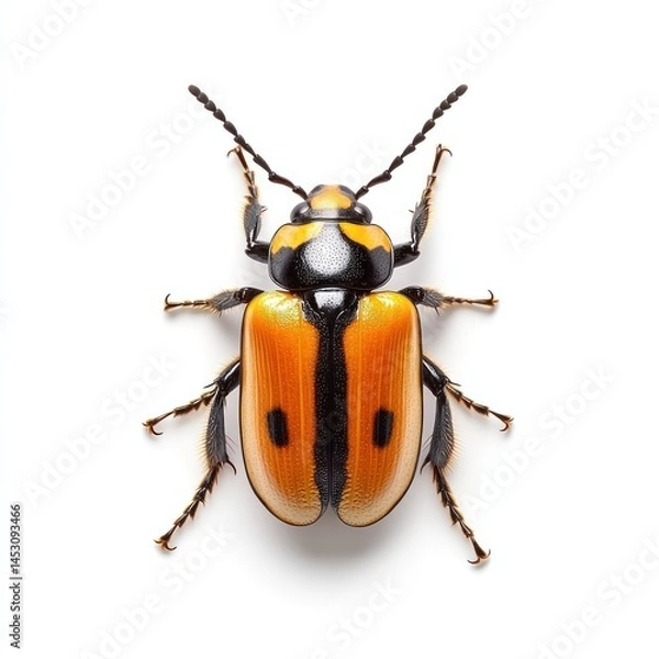 Fototapeta Closeup macro shot of a vibrant orange and black beetle showcasing the insect s intricate patterns textures and delicate features