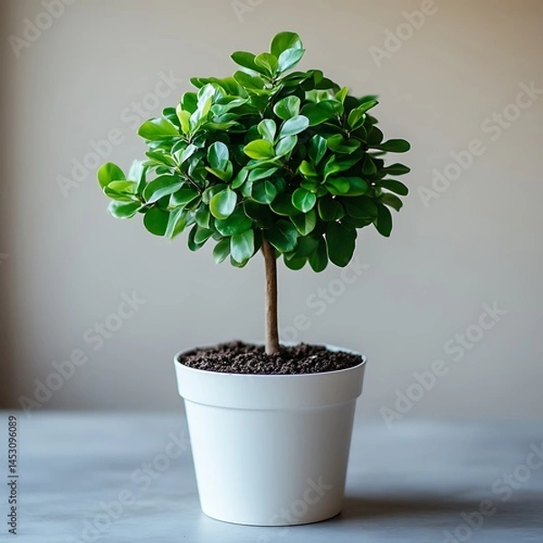 Fototapeta A small ornamental indoor tree plant with spherical shaped leaves