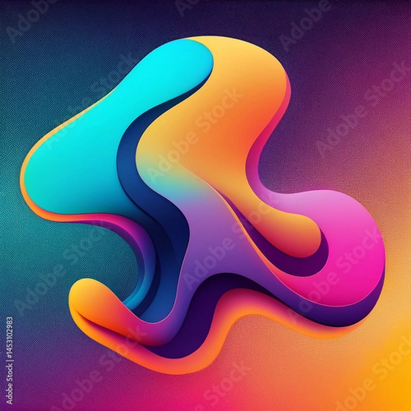 Fototapeta abstract blob, holographic texture, iridescent fluid, colorful gradient, digital art, neon colors, 3D liquid shape, vibrant abstraction, organic form, modern design, glossy surface, surreal shape