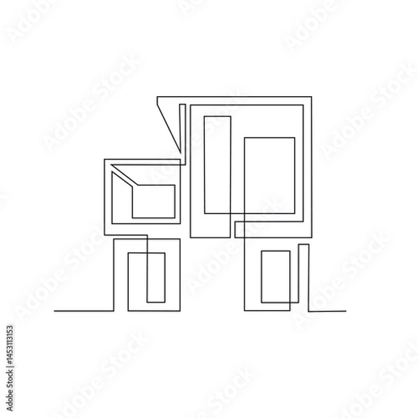 Fototapeta One continuous line drawing of Modern House vector design illustration. Modern house in simple linear style design concept. Modern house architecture is characterized by clean lines and open floor.