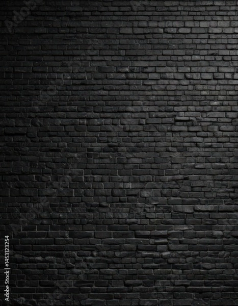 Obraz Deep black brick wall; uneven surface, aged mortar, gritty texture ,  stone,  rough,  bleak
