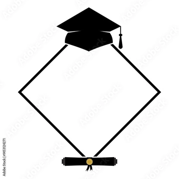 Fototapeta Graduation border template isolated on white. Rhombus frame with graduation hat and diploma. Vector template. Perfect for banner, card, poster, flyer, invitation, etc.