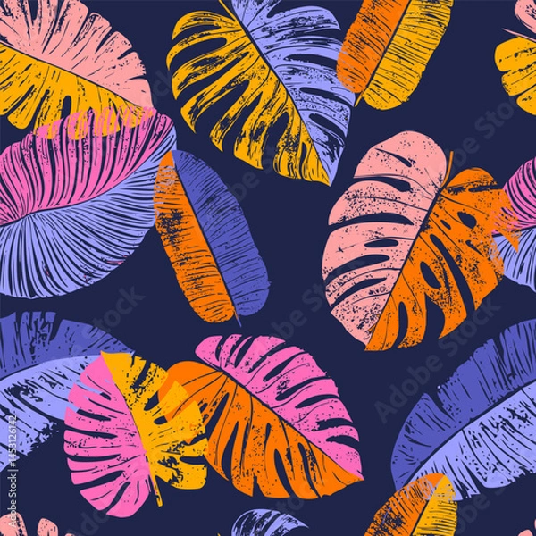 Fototapeta Seamless pattern with abstract tropical liaves.. Creative texture for fabric, wrapping, textile, wallpaper, apparel. Bright vector illustration background
