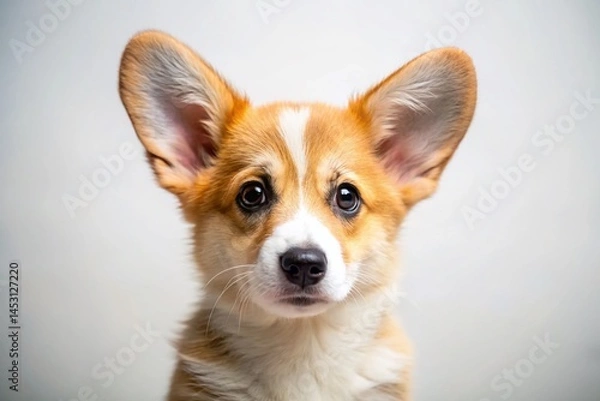 Obraz Adorable Welsh Corgi Pembroke Puppy Macro Photo - White Background