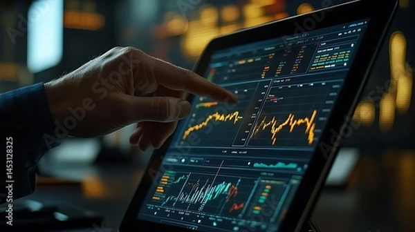 Fototapeta Analyzing Stock Market Data on a Tablet