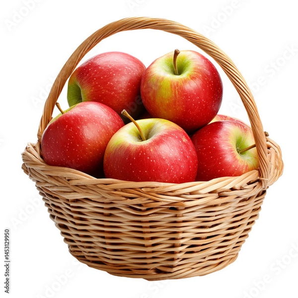 Fototapeta A basket filled with fresh, ripe red apples. These apples are perfect for eating and are bursting with juicy flavor
