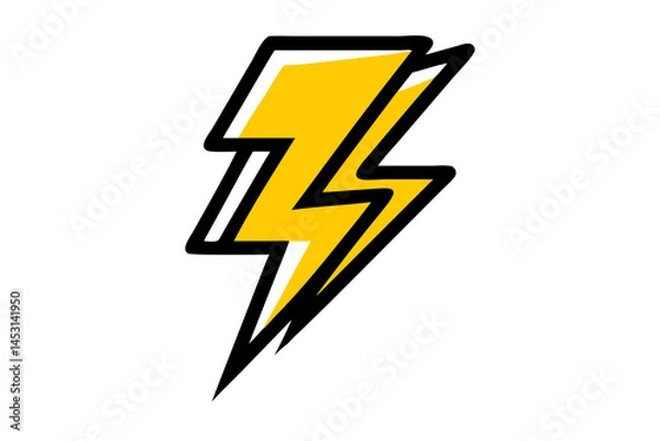 Fototapeta Electricity Bolt Icon: A vibrant yellow lightning bolt icon, the embodiment of raw energy and dynamic force. The bold black outline accentuates its electrifying form.