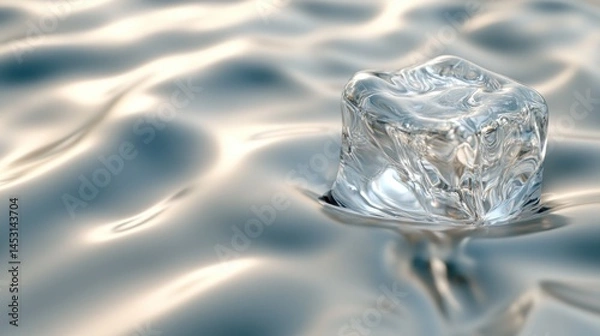 Fototapeta Ice Cube Floating on Water: A Study in Serenity and Coolness