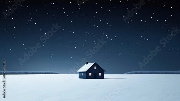 Fototapeta Lonely House in Snowy Winter Night