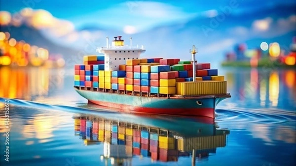 Obraz Colorful Toy Cargo Ship with Containers - Playful Maritime Adventure Stock Photo
