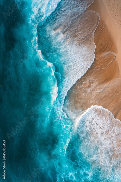 Fototapeta Beautiful beach with soft waves on a sandy background, top view