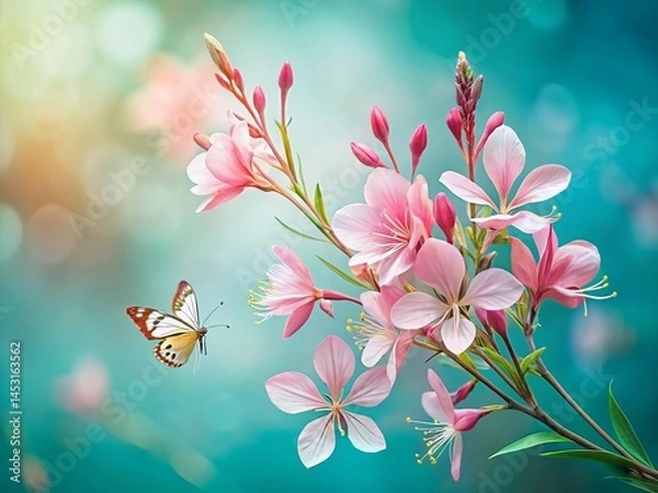 Obraz Elegant Gaura Flower Cluster: Minimalist Butterfly Tones, High-Resolution Stock Photo