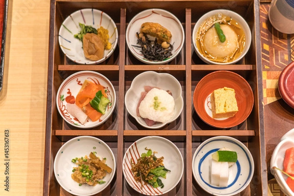 Fototapeta 日本の高級旅館の美しい朝ごはんの風景