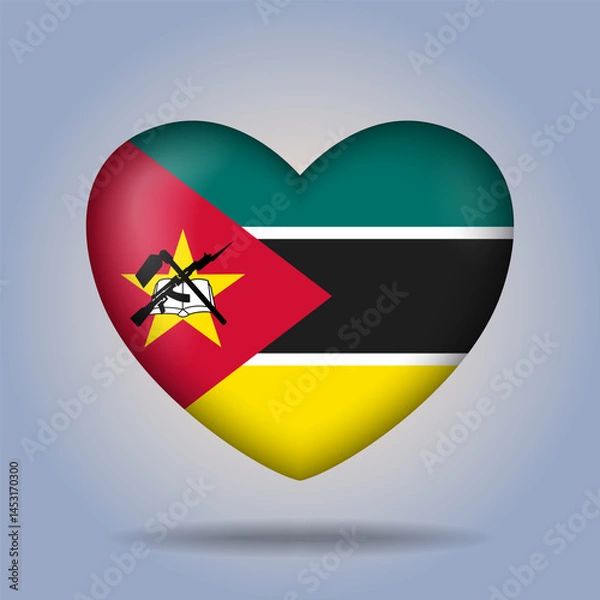 Fototapeta Mozambique flag heart button Isolated on color gradient background. Exclusive Icon flag