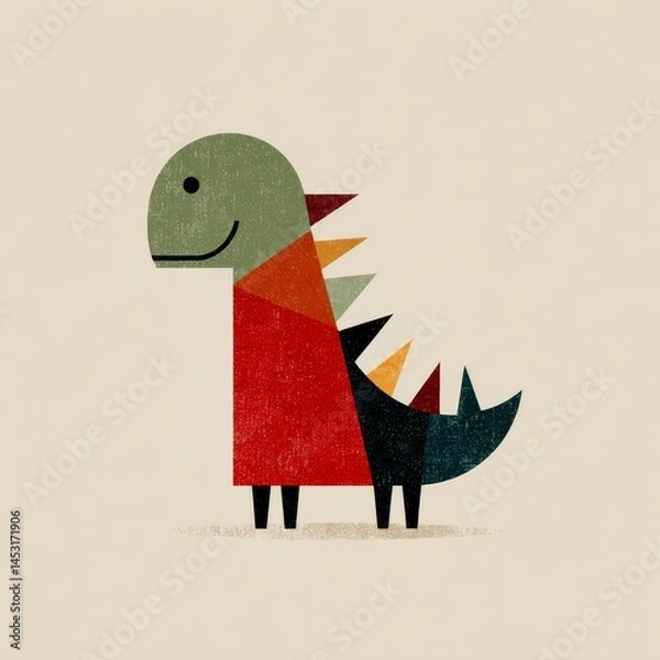 Fototapeta Cute dinosaur in a minimalist retro style with simple lines and soft colors.