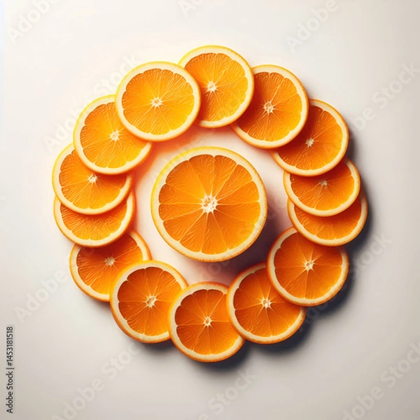Fototapeta Fresh Orange Slices in Circular Pattern on White Background