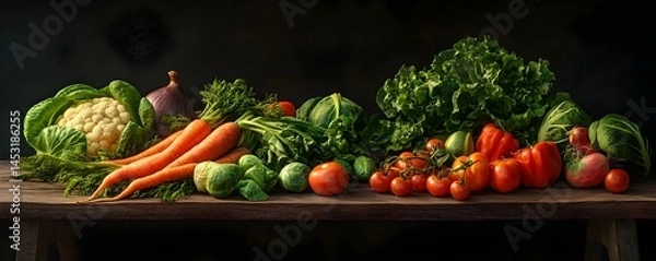 Fototapeta Freshly Harvested Vegetables on Rustic Table, Generative AI